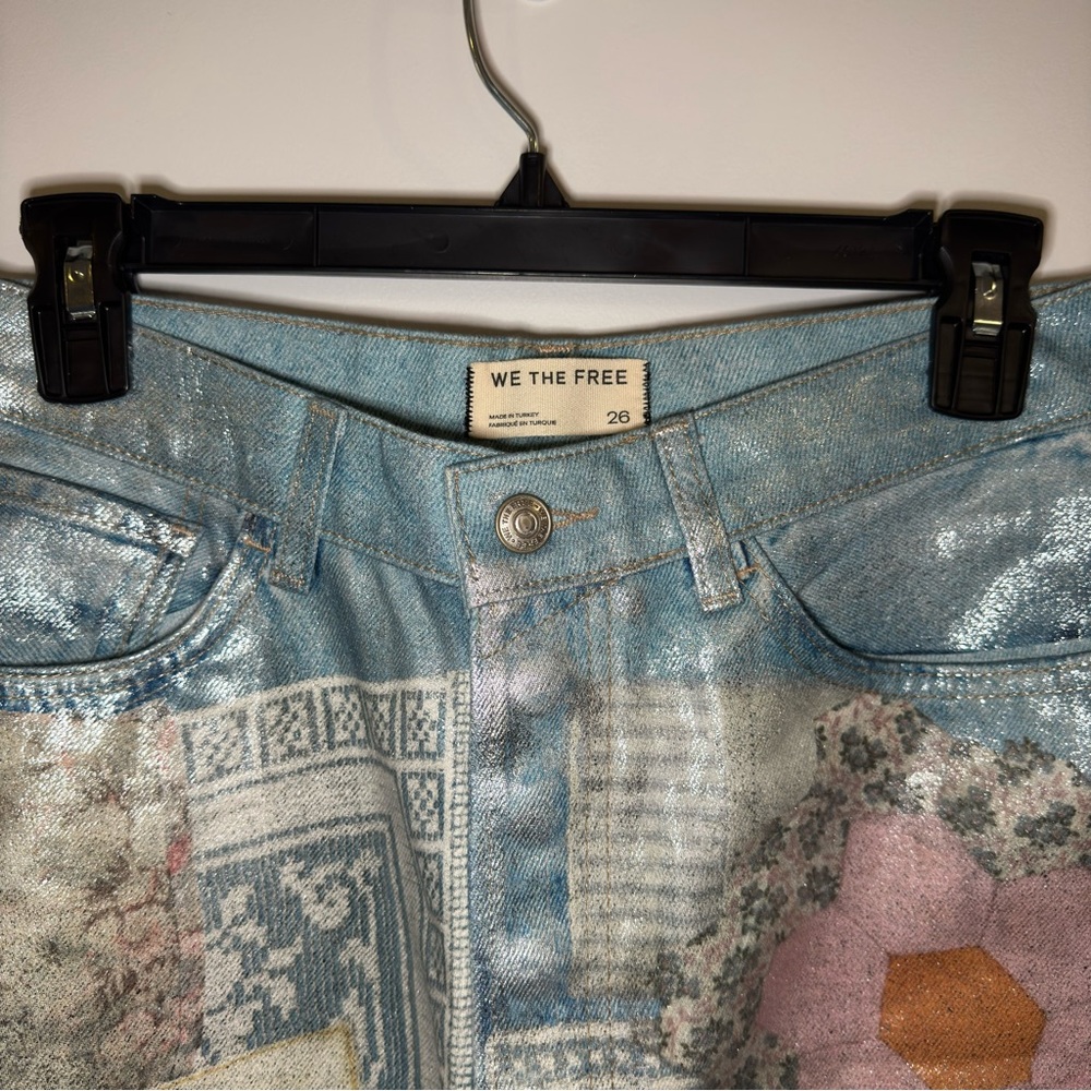 Free People We The Free Illusions Printed Relaxed Jeans in Sky Combo - Picture 8 of 16